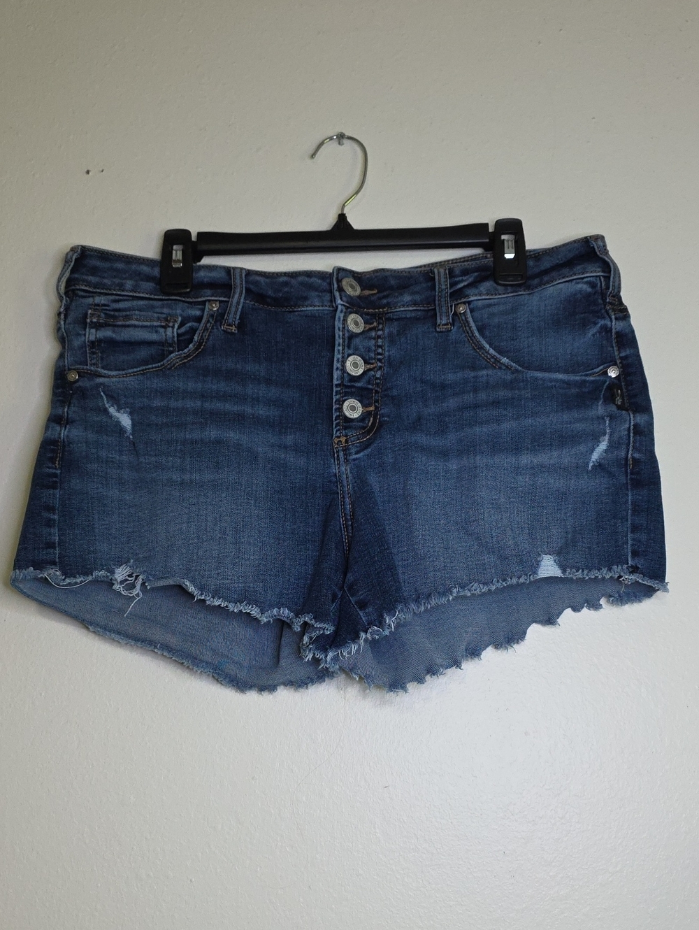 Silver Jeans Distressed Dark Blue Denim Shorts